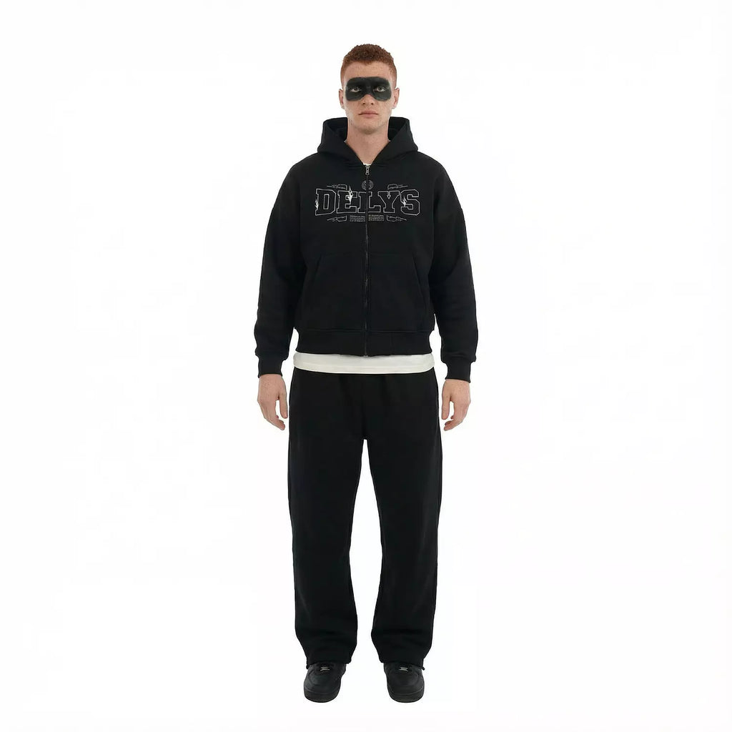 W4 2zippers  DELYS Flame Script hoodie