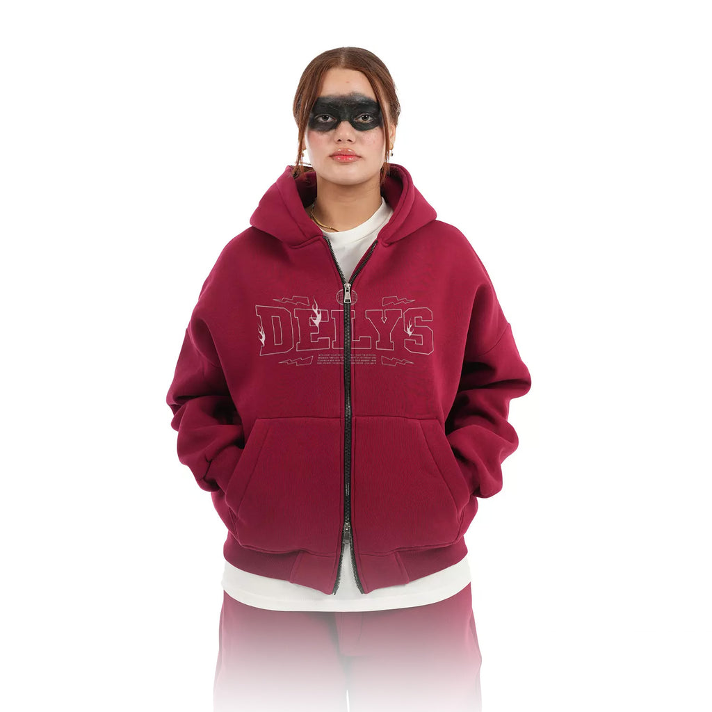 W4 2zippers  DELYS Flame Script hoodie